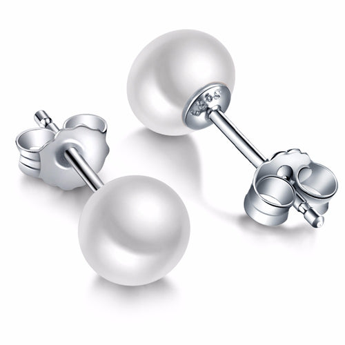 Silver Pearl stud earring use 925 sterling silver and AAA grade natural fleshwater pearl 6-12.5mm Classical fine jewelry earring - Be@utyF@shion
