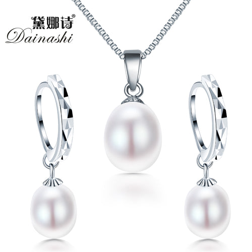 freshwater pearl necklacPromotion jewelry set ! Classic 925 sterling silver jewelry set genuinee/earrings for women wedding set - Be@utyF@shion