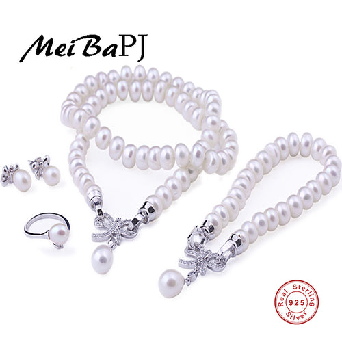 [MeiBaPJ]Real Culture Pearl 925 Sterling Silver Jewelry - Be@utyF@shion