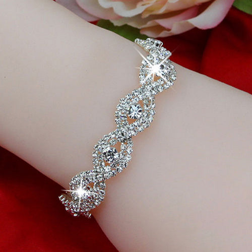 Elegant Deluxe Silver Rhinestone Crystal Bracelet Bangle Jewelry For Women Girl Gift - Be@utyF@shion