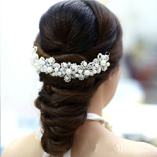New Korean hair White pearl crystal bride headdress by hand Wedding dress accessories bridal hair jewelry 1pcs Free Shipping - Be@utyF@shion