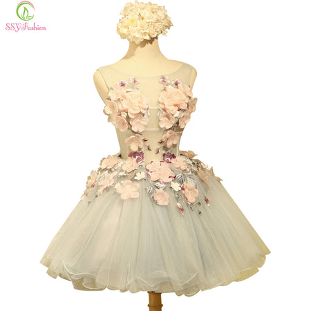 Suosikki 2016 New fashion fuchsia vestido de noiva short design Champange color lace up bridal party cocktail dress