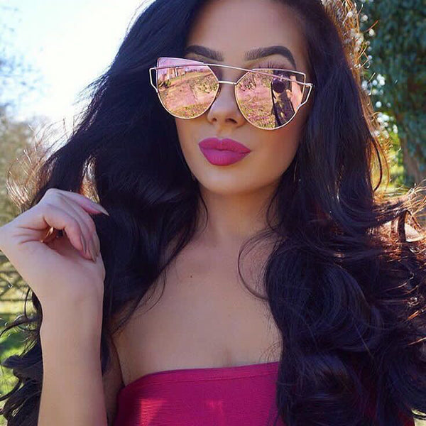 Newest Cat Eye Sunglasses Women Brand Designer Twin-Beams Sun Glasses Mirror Sunglasses Flat Panel Love Punch Clear Drop Ship - Be@utyF@shion