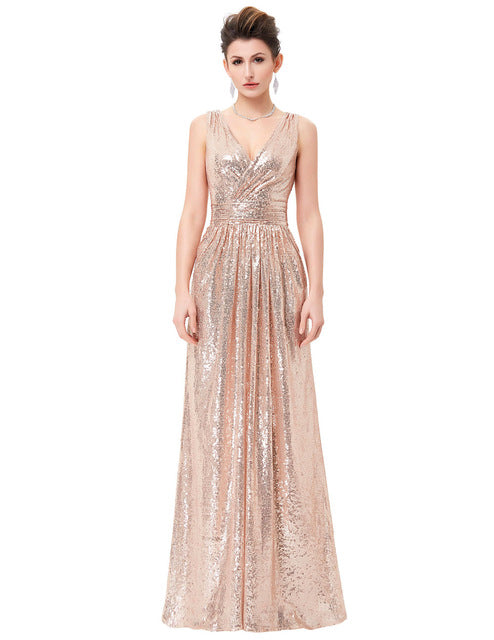 Luxury Gold Silver Long Sequin Evening Dress Pink - Be@utyF@shion