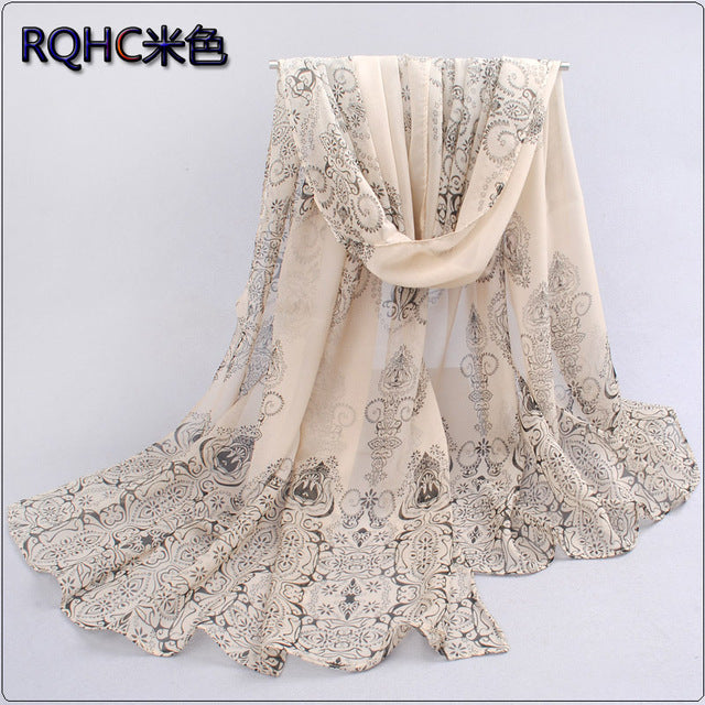 1PC Designer  l* scarves Porcelain printed soft chiffon velvet Silk scarves for Girl 60*150cm P7A16012 - Be@utyF@shion