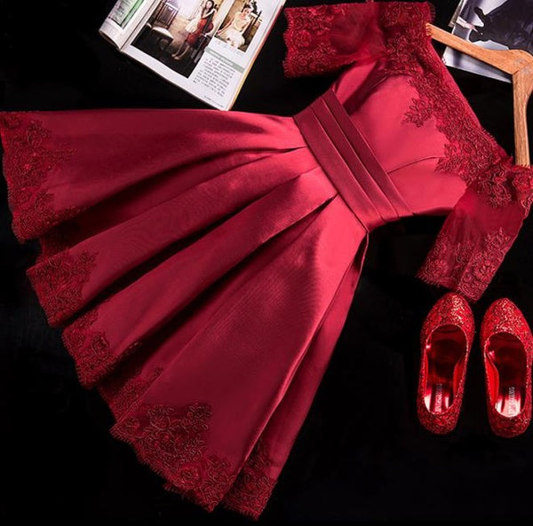 5 Colors Jersey Short Sleeve Ball Gown Embroidery Lace Special Occasion Women Evening Party Knee Length robe de Cocktail Dresses - Be@utyF@shion