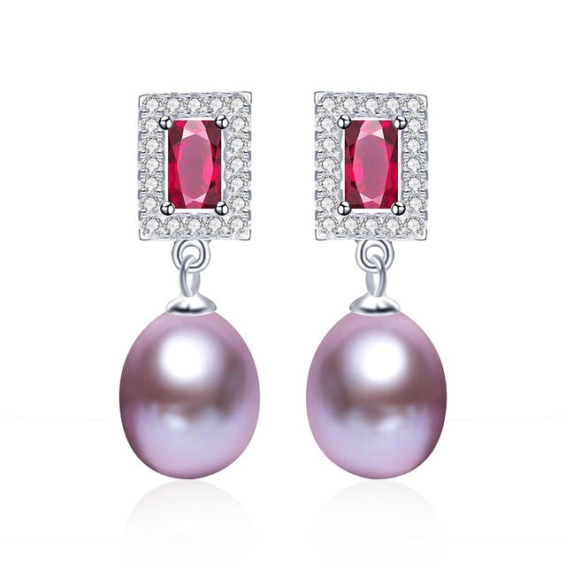 LINDO 10 Types Purple Earrings 925 Sterling Silver Jewelry For Women 100% Genuine Freshwater Pearl Earrings 4 colors  ON SALE - Be@utyF@shion