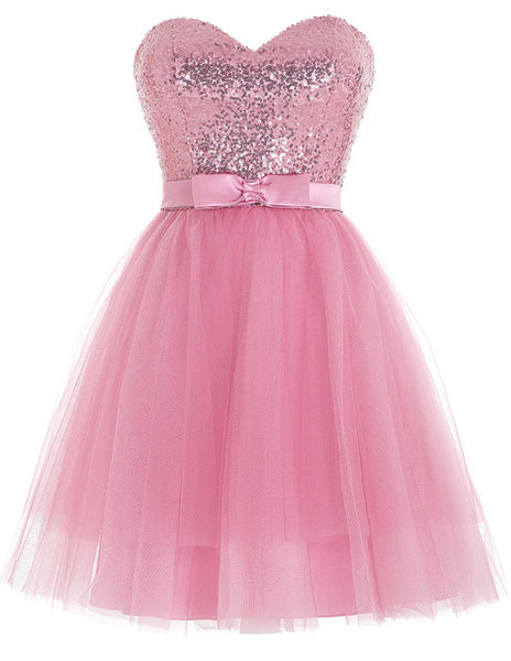 Kate Kasin Short Cocktail Dresses 2017 Sequins Pink Tulle Party Dress Special Occasion Dresses Apricot Cocktail Gown 0114 - Be@utyF@shion