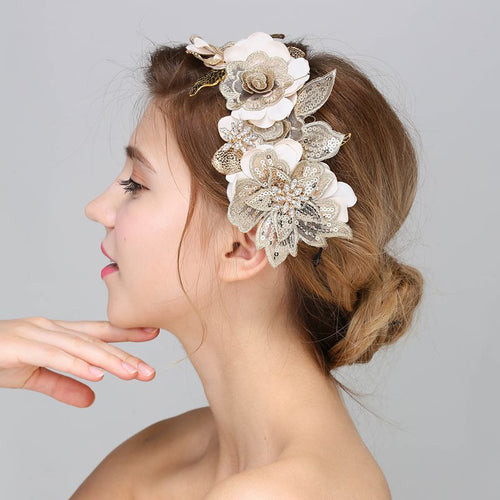 Baroque Hair Jewelry Wedding Party Leaves Crystal Pearl Headbands White Flower Head Piece Bride Vintage Hair Jewelry Accessories - Be@utyF@shion