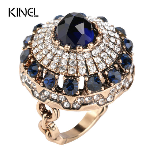 Hot 2017 Luxury Big Natural Stone Ring Vintage Crystal Antique Rings For Women Gold Color Party Christmas Gift Turkish Jewelry - Be@utyF@shion