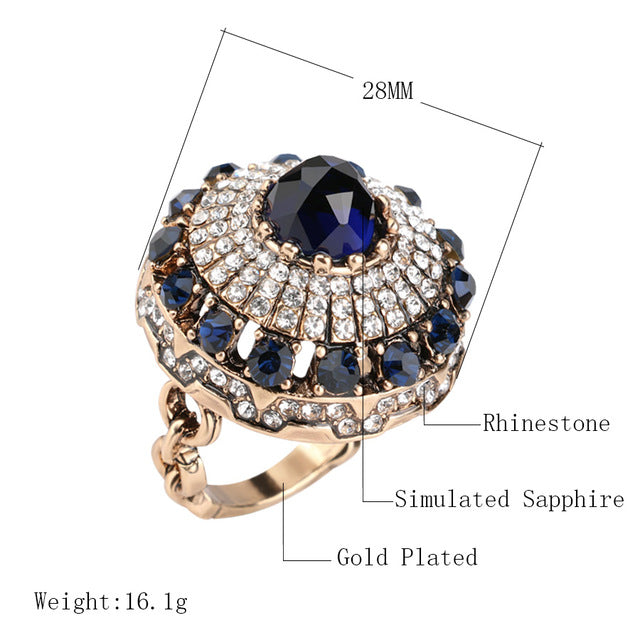 Hot 2017 Luxury Big Natural Stone Ring Vintage Crystal Antique Rings For Women Gold Color Party Christmas Gift Turkish Jewelry - Be@utyF@shion