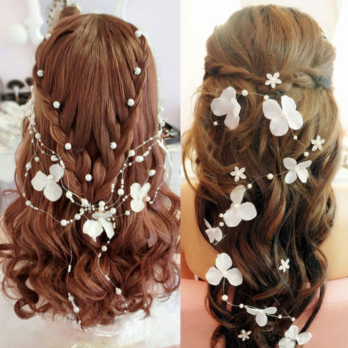 Wedding Bridal White Pearl Flower Garland Bridesmaid hairband Head band headband jewelry headwear accessories - Be@utyF@shion