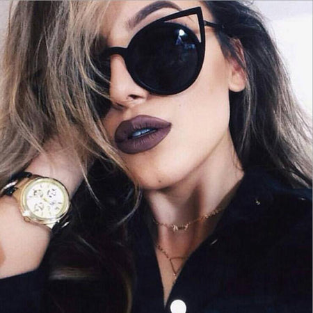 Rose Gold Cat Eye Sunglasses For Women Pink Mirror Shades Female Sun Glasses Black White Coating Cateye Aviation Oculos 2017