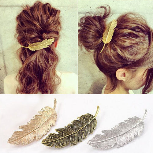 2017 New Hot Fashion Vintage Gold Retro Metal Feather Big Hairgrips Hair Clip For Women Accessories Jewelry - Be@utyF@shion