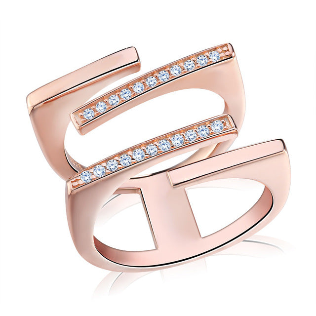 ORSA JEWELS Rose Gold Color&Silver Color Unique Geometric Design CZ Ring Paved 22 Pieces Austrian Zircon Fashion Jewelry OR127 - Be@utyF@shion