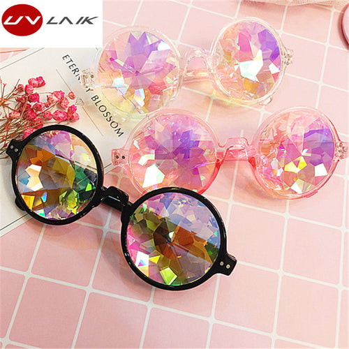 UVLAIK Round Kaleidoscope Sunglasses Men Women Celebrity Party Eyewear Colorful Kaleidoscope Glasses - Be@utyF@shion