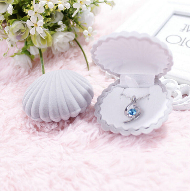 5 Colors Shell Shape Lovely Velvet Wedding Engagement Ring Box For Earrings Necklace Bracelet Jewelry Display Gift Box Holder - Be@utyF@shion