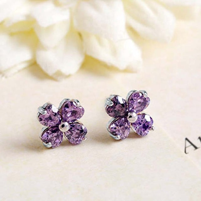 925 Sterling Silver Purple Amethyst Stud Earrings Flower Women Girl Miss Female For Gift Hot Sale 2017 New Trendy Party Fine - Be@utyF@shion