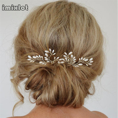 imixlot 2017 Sale Promotion Plant Trendy Zinc Alloy 1pc Wedding Hair Accessories Bridal Clips Pearl Stick Pin Fork For Women - Be@utyF@shion