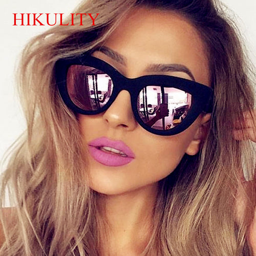 Rose Gold Cat Eye Sunglasses Form Women Pink Mirror Shades 2017 Female Sun Glasses Black Coating Cateye Aviation Oculos Round - Be@utyF@shion