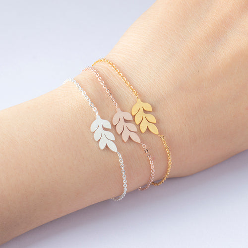 DIANSHANGKAITUOZHE Body Jewelry Stainless Steel Bracelets For Women Armbanden Voor Vrouwen Silver Leaf Bracelet Bridesmaids Gift - Be@utyF@shion