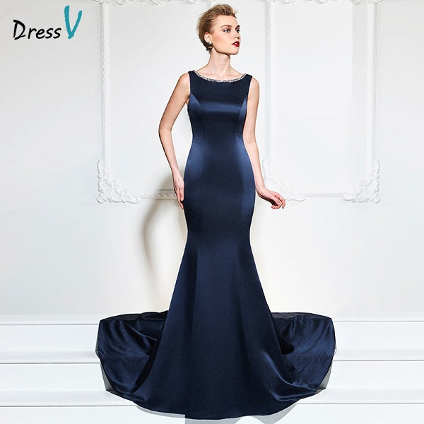 Dressv dark navy 2017 evening dress sexy sleeves - Be@utyF@shion