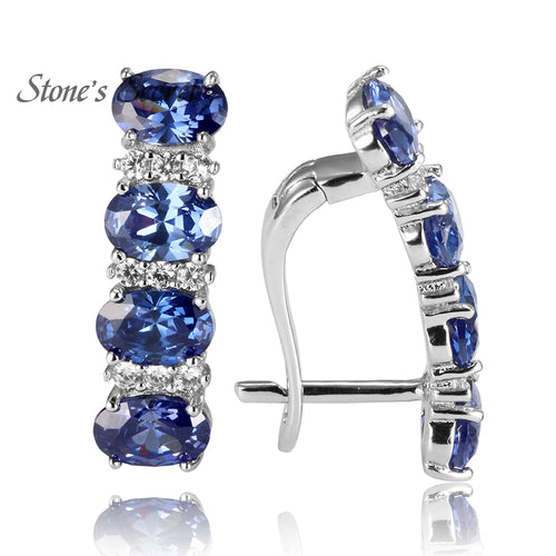 925 Sterling Silver Tanzanite Earrings for Women Blue Stone Fine Jewelry for Wedding - Be@utyF@shion