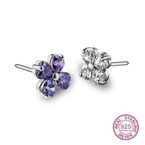 925 Sterling Silver Purple Amethyst Stud Earrings Flower Women Girl Miss Female For Gift Hot Sale 2017 New Trendy Party Fine - Be@utyF@shion