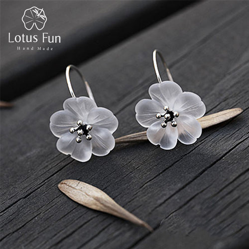 Lotus Fun Real 925 Sterling Silver Handmade Natural Designer Fine Jewelry Flower in the Rain Fashion Drop Earrings for Women - Be@utyF@shion