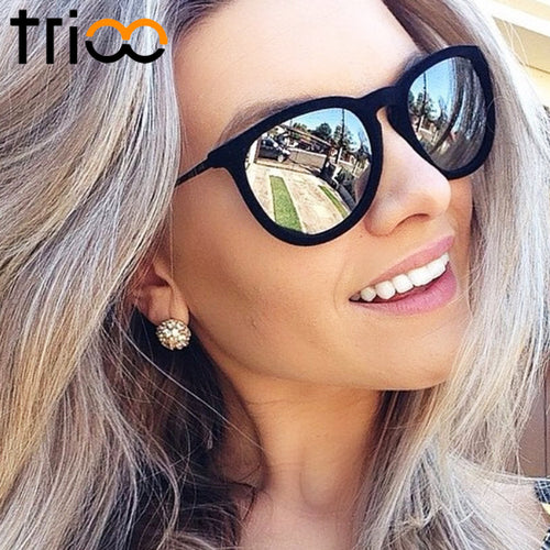 TRIOO Women Sunglasses Polarized Mirror Brand Designer Mirror Oculos UV400 Fashion Sun Glasses For Women Black Simple Shades - Be@utyF@shion