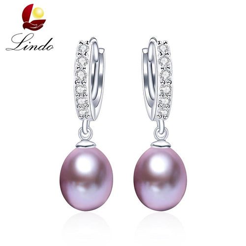 LINDO 10 Types Purple Earrings 925 Sterling Silver Jewelry For Women 100% Genuine Freshwater Pearl Earrings 4 colors  ON SALE - Be@utyF@shion