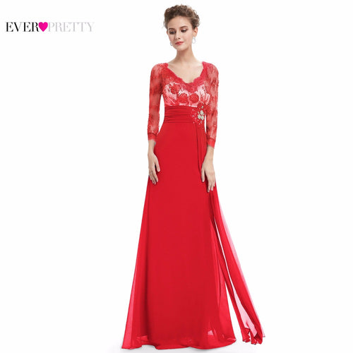 [Clearance Style] Evening Dress A Line Party Gown Ever Pretty 3/4 Sleeve Sexy Lace Rhinestone V-neck HE09053 Red Dress 2017 - Be@utyF@shion