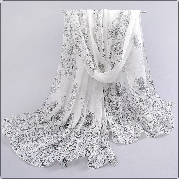 1PC Designer  l* scarves Porcelain printed soft chiffon velvet Silk scarves for Girl 60*150cm P7A16012 - Be@utyF@shion