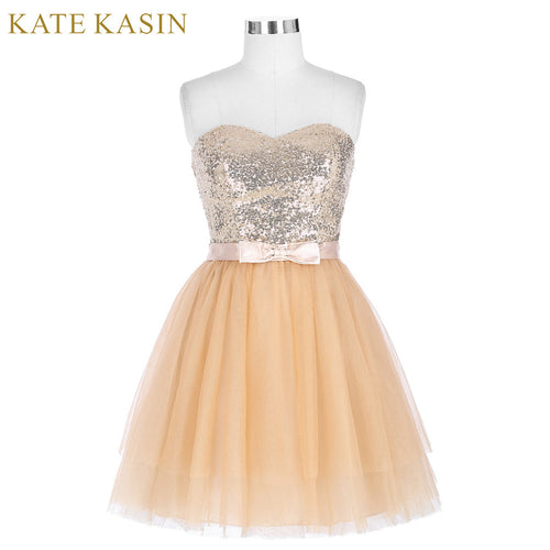 Kate Kasin Short Cocktail Dresses 2017 Sequins Pink Tulle Party Dress Special Occasion Dresses Apricot Cocktail Gown 0114 - Be@utyF@shion