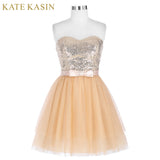 Kate Kasin Short Cocktail Dresses 2017 Sequins Pink Tulle Party Dress Special Occasion Dresses Apricot Cocktail Gown 0114 - Be@utyF@shion