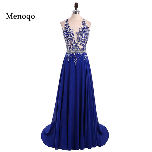 1191W vestido de festa longo Sparkly Beaded Royal Blue Long Prom Dresses 2017 Sexy Backless A Line Long Party Evening Dress - Be@utyF@shion