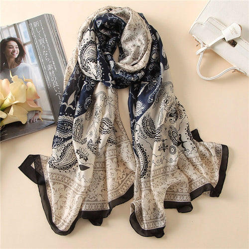 2017 Fashion Women 100% Pure Silk Scarf Female Luxury Brand Print Paisley Foulard Shawls and Scaves Beach Cover-Ups SFN163 - Be@utyF@shion