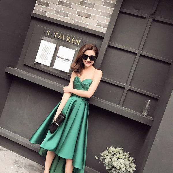 New Arrival Taffeta Asymmetrical Emerald Green Cocktail Dresses Sweetheart Sleeveless Robe De Cocktail Mi Longue 0103B - Be@utyF@shion
