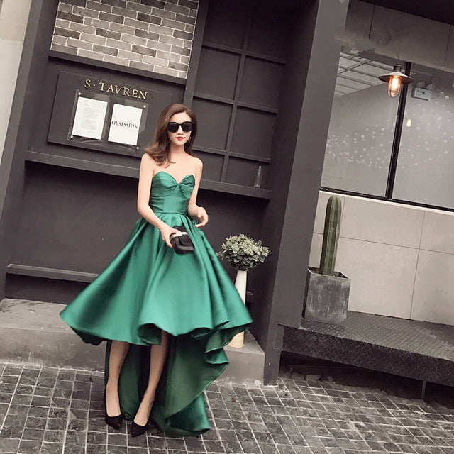 New Arrival Taffeta Asymmetrical Emerald Green Cocktail Dresses Sweetheart Sleeveless Robe De Cocktail Mi Longue 0103B - Be@utyF@shion