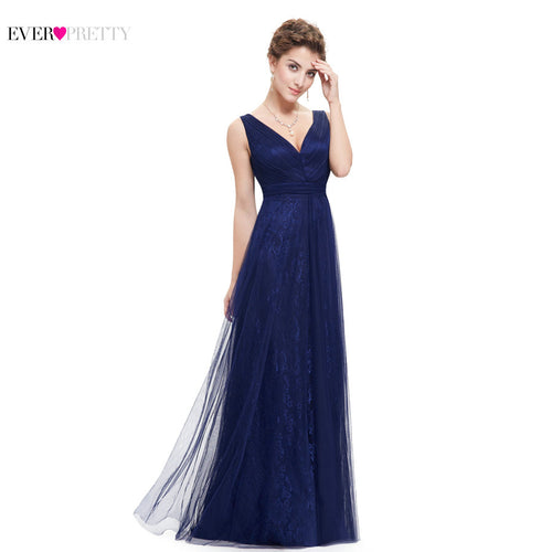 Prom Party Dress Women Sexy Blue V-neck Ruched Ever-Pretty  Long Summer Dress HE08532 2017 Prom Dresses - Be@utyF@shion