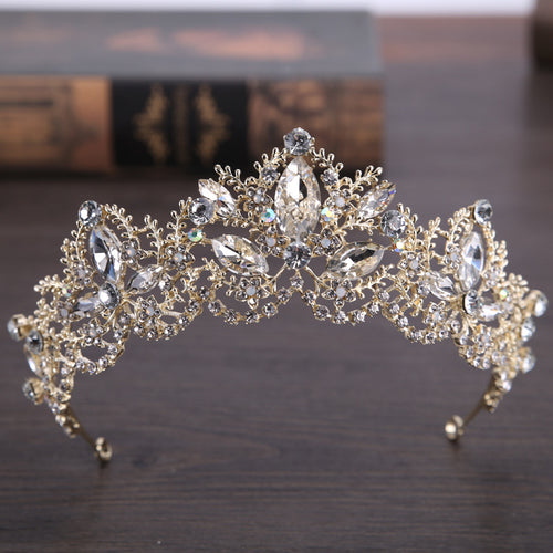 Baroque Luxury Big Rhinestone Bridal Crown Tiaras Light Gold Crystal Diadem Tiara for Bride Headbands Wedding Hair Accessories - Be@utyF@shion