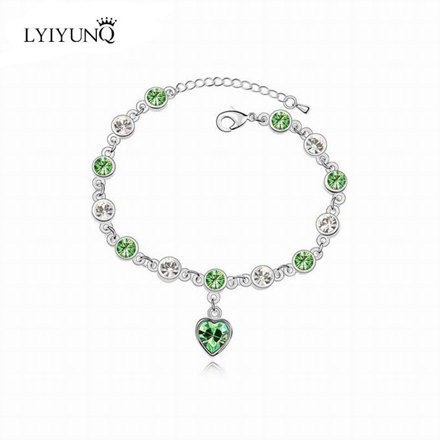 LYIYUNQ Fashion Bracelet Hot Wedding Female Heart Crystal Bracelets For Women Luxury Temperament Silver-Color Fine Jewelry Gift - Be@utyF@shion