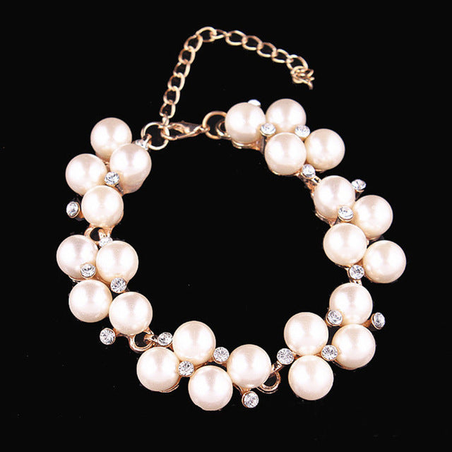 High Quantity Charm Bracelets Golden Simulated Pearl Crystal Beads Bangle Wedding Jewelry Accessories Gift - Be@utyF@shion