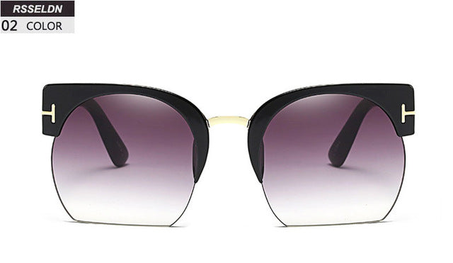 RSSELDN Newest Semi-Rimless Sunglasses Women Brand Designer Clear Lens Sun Glasses For Women Fashion Sunglass Vintage oculos - Be@utyF@shion