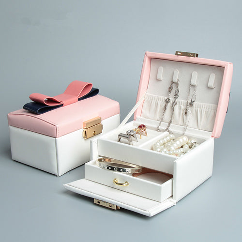 New type High Quality  Butterfly Leather Jewelry Box with bow Korean Style leather jewelry display  Birthday gift box for girl - Be@utyF@shion
