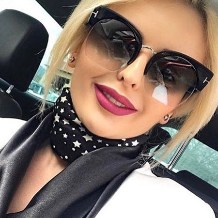 Rose Gold Cat Eye Sunglasses For Women Pink Mirror Shades Female Sun Glasses Black White Coating Cateye Aviation Oculos 2017