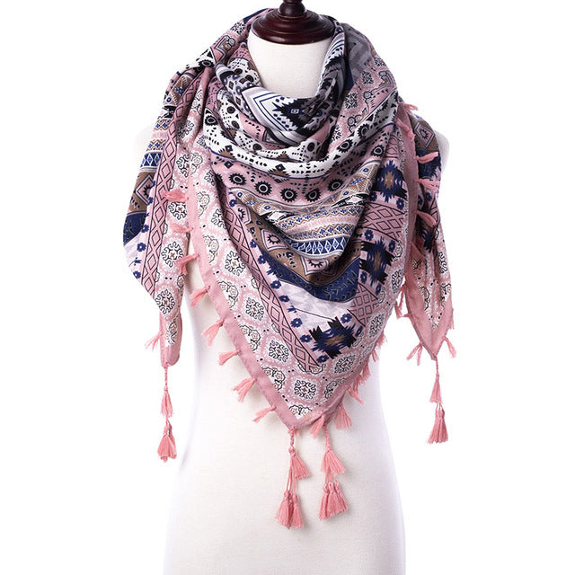 Fashion Women Scarf For Women Ethnic Scarves Female Geometric Tassel Scarf Women Printed Wraps Winter Shawls 110*110 CM Scarf - Be@utyF@shion