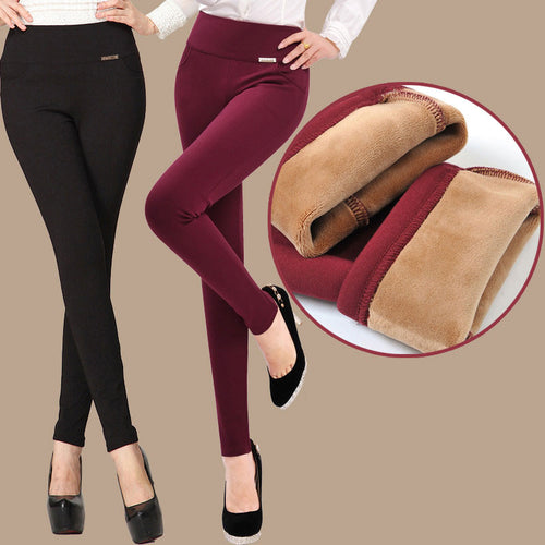 {Guoran} Winter Fleece Warm Women Casual Pencil Pant Black Red Blue Long Trousers Female Plus Size Femme Pantalon Femme Pantalon - Be@utyF@shion