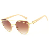 HDCRAFTER Cat Eye Wood Bamboo Sunglasses Women Fashion Mirror Sunglasses Women Brand Designer HD Glasses - Be@utyF@shion