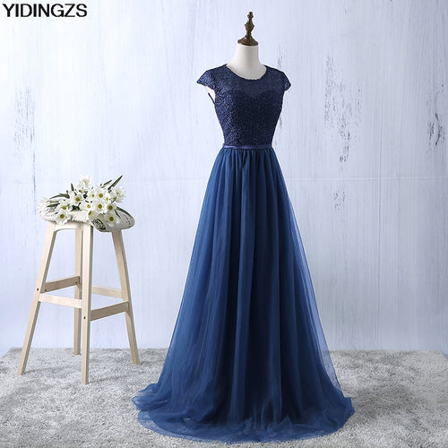 YIDINGZS Navy Blue Prom Dress 2017 New Arrive Lace Tulle A-line Formal Long Evening Party Dress - Be@utyF@shion